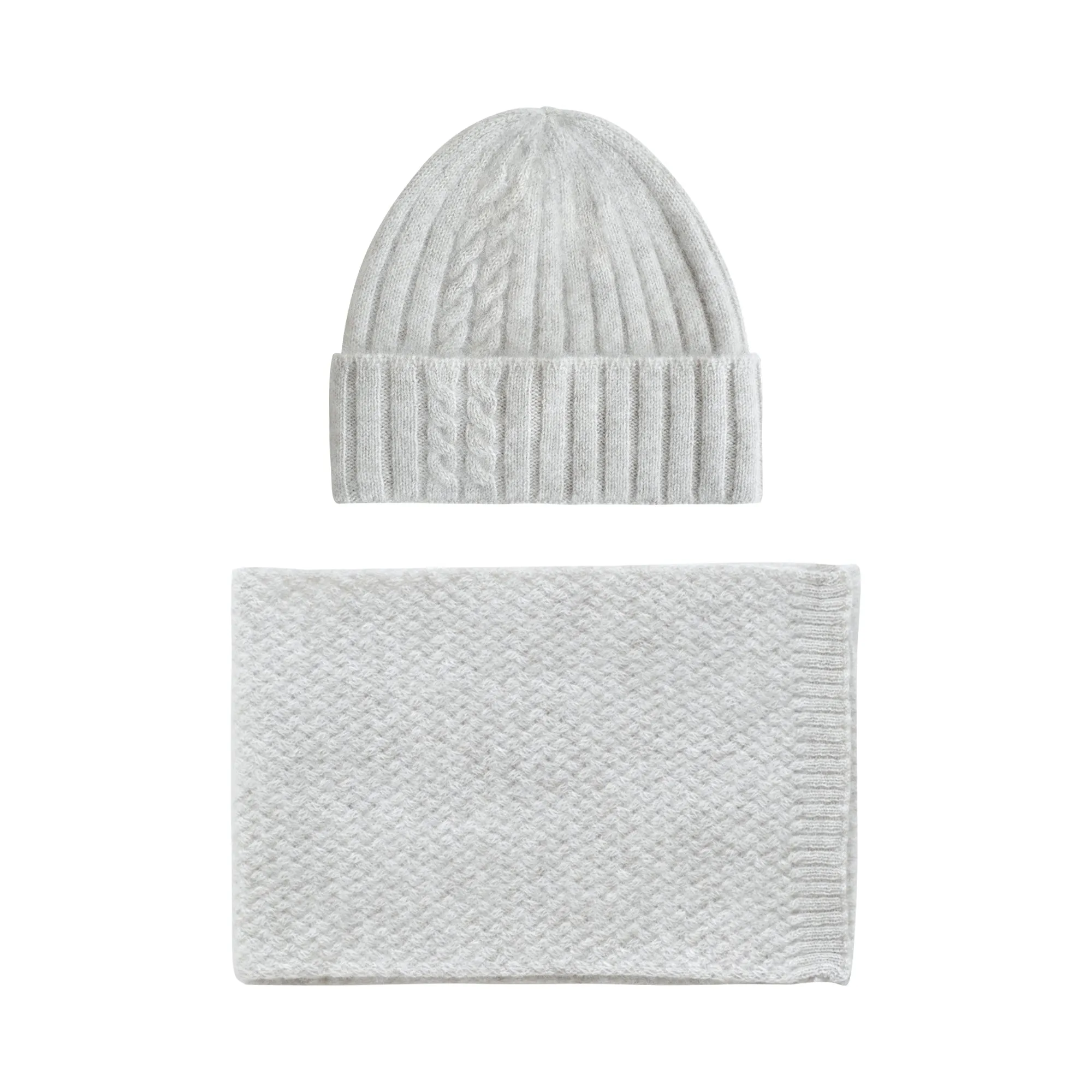 "Warmth Whisper" Cashmere Scarf & Beanie Hat Gift Set - Light Grey