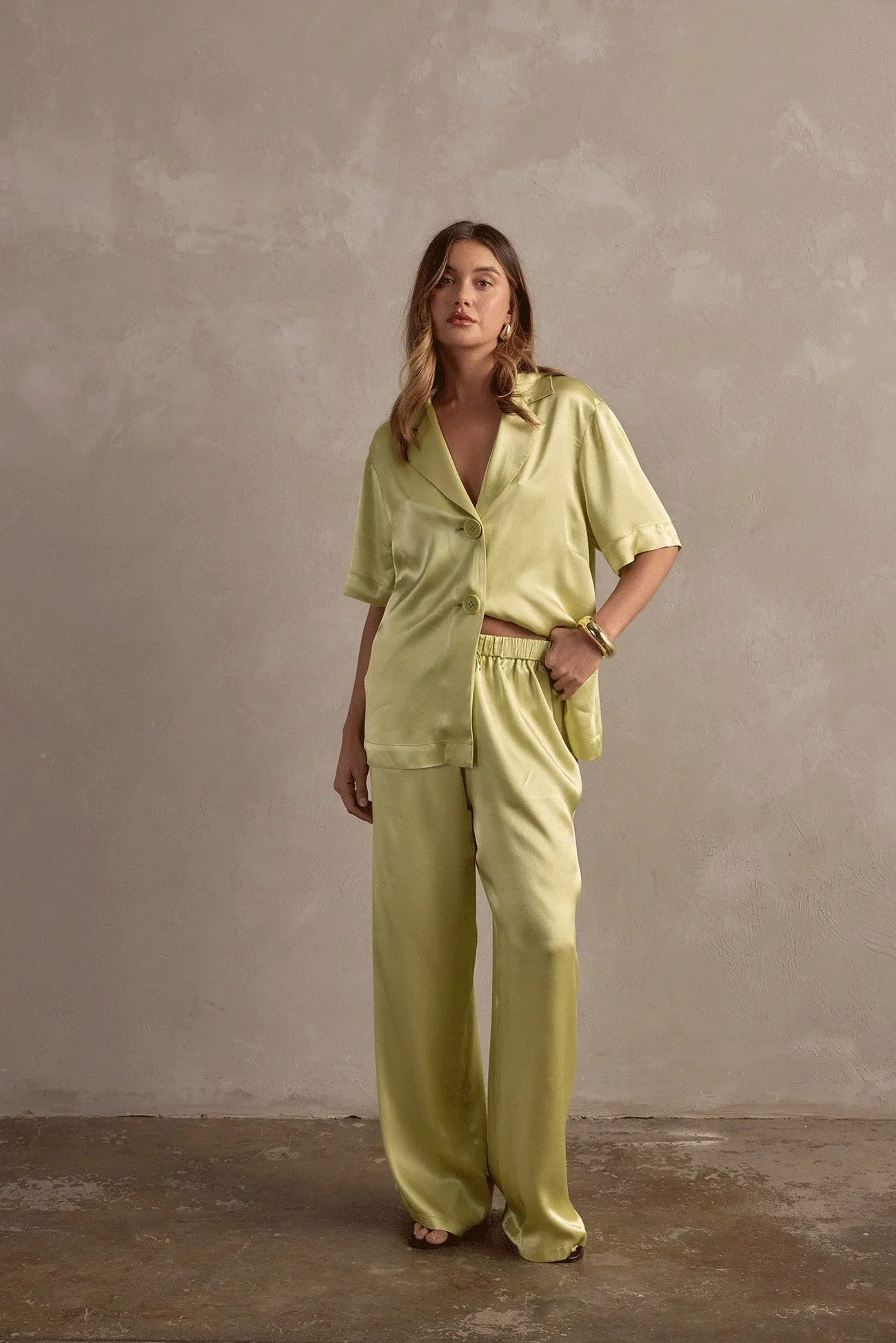 Raef The Label Satin Pant - Pistachio