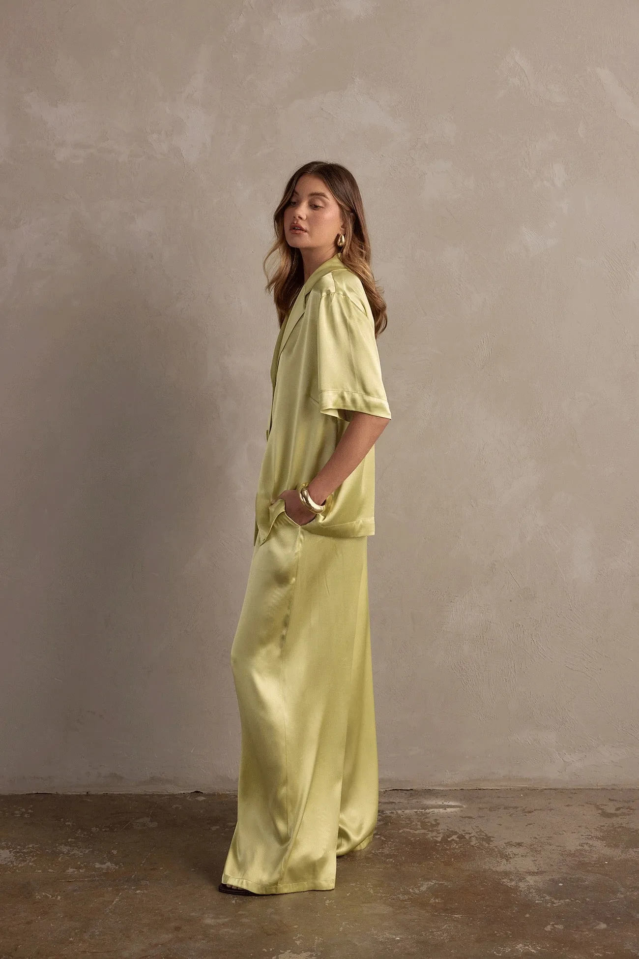 Raef The Label Satin Pant - Pistachio