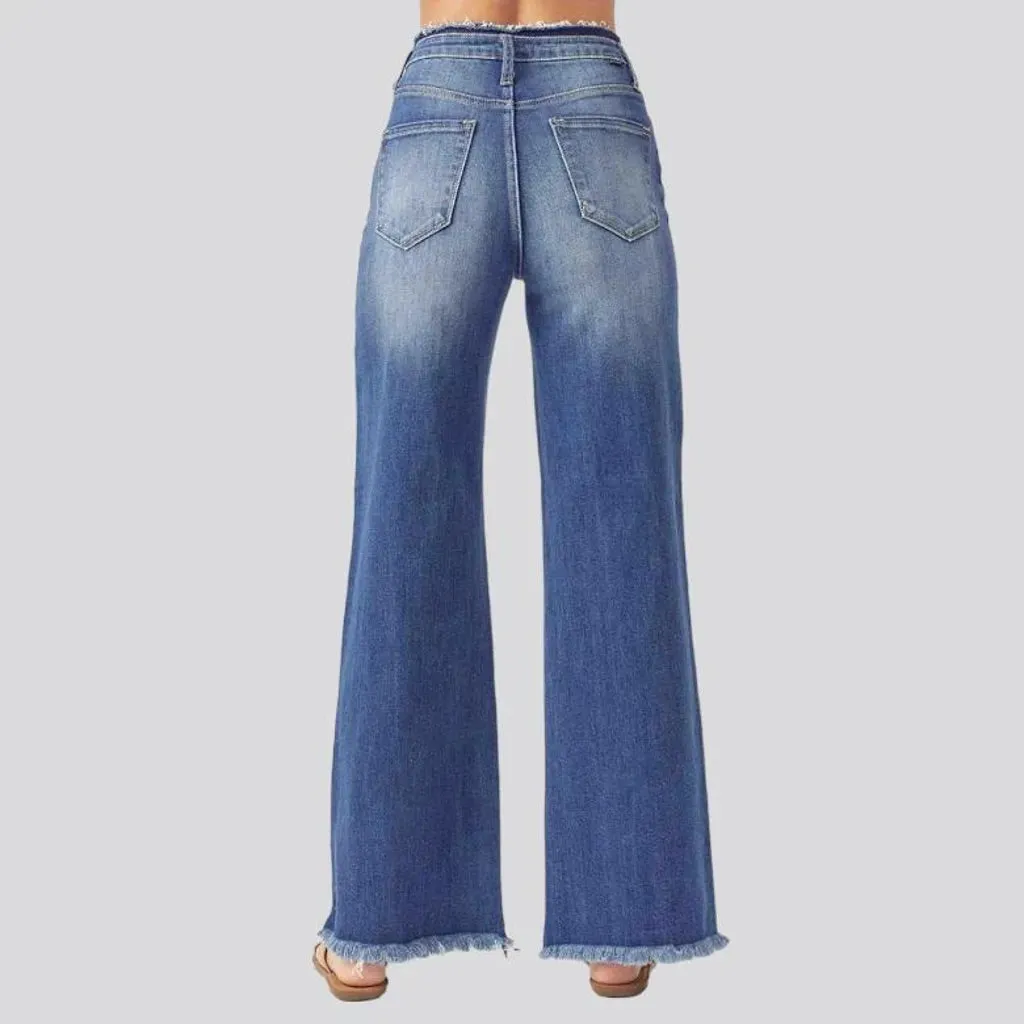 Raw-hem whiskered jeans
 for women