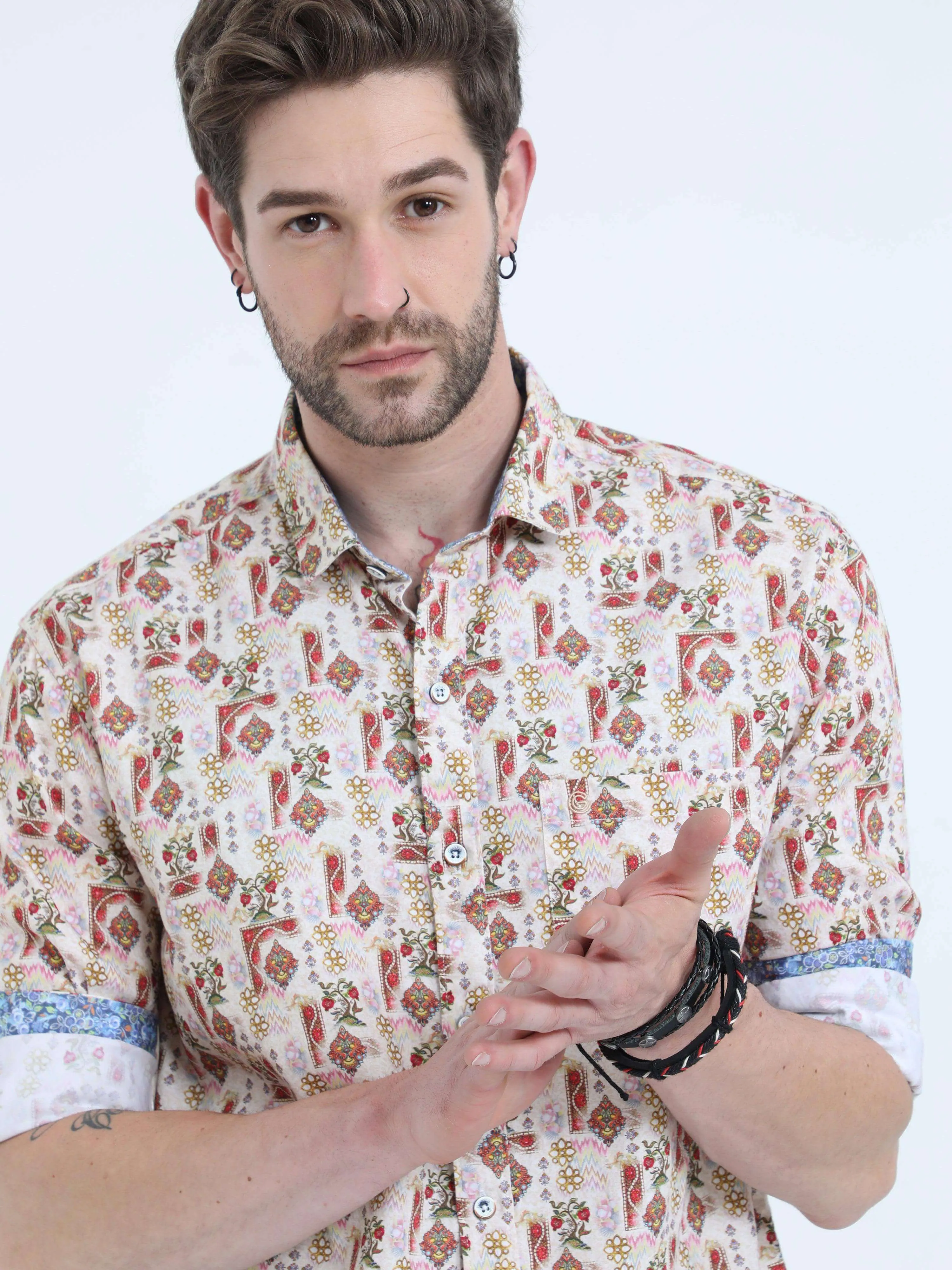 Red Flower Digital Printed Full Shirt