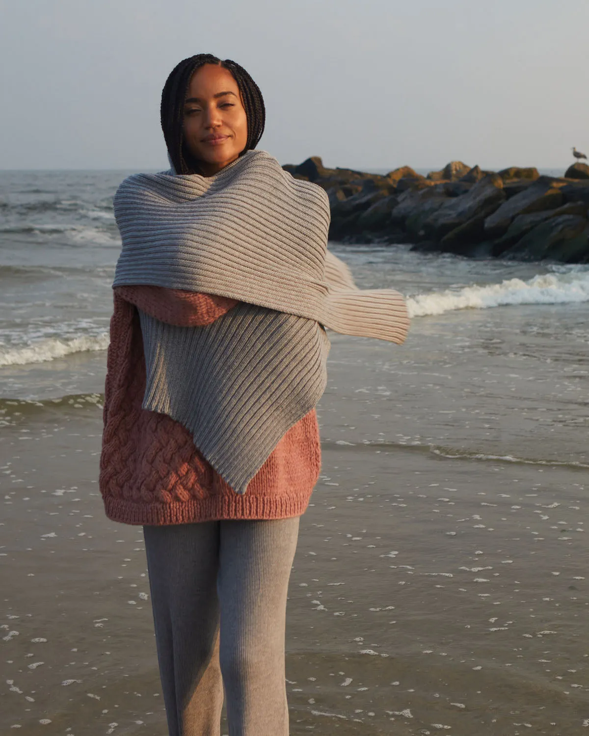 Rib Merino Wool Scarf Grey