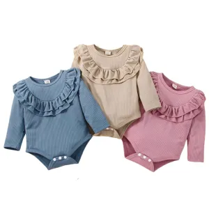 Ribbed Frill Romper - Long Sleeve Baby Girl