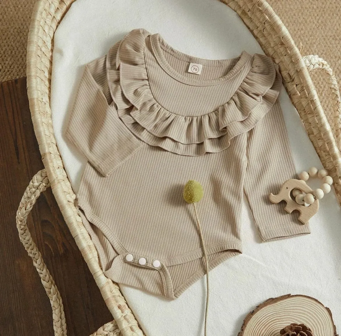 Ribbed Frill Romper - Long Sleeve Baby Girl