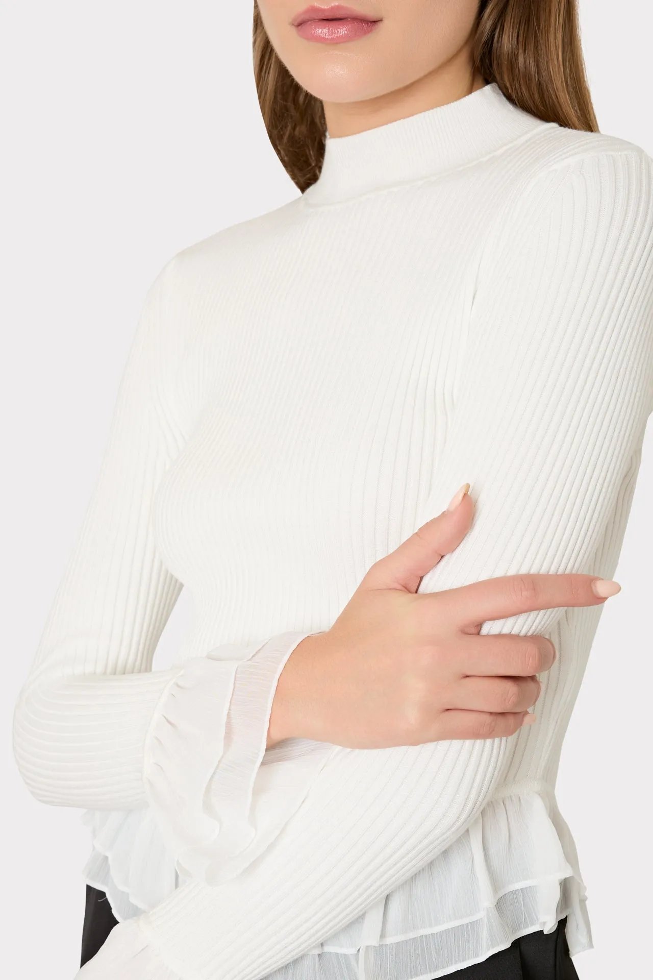 Ruffle Knit Mock Neck