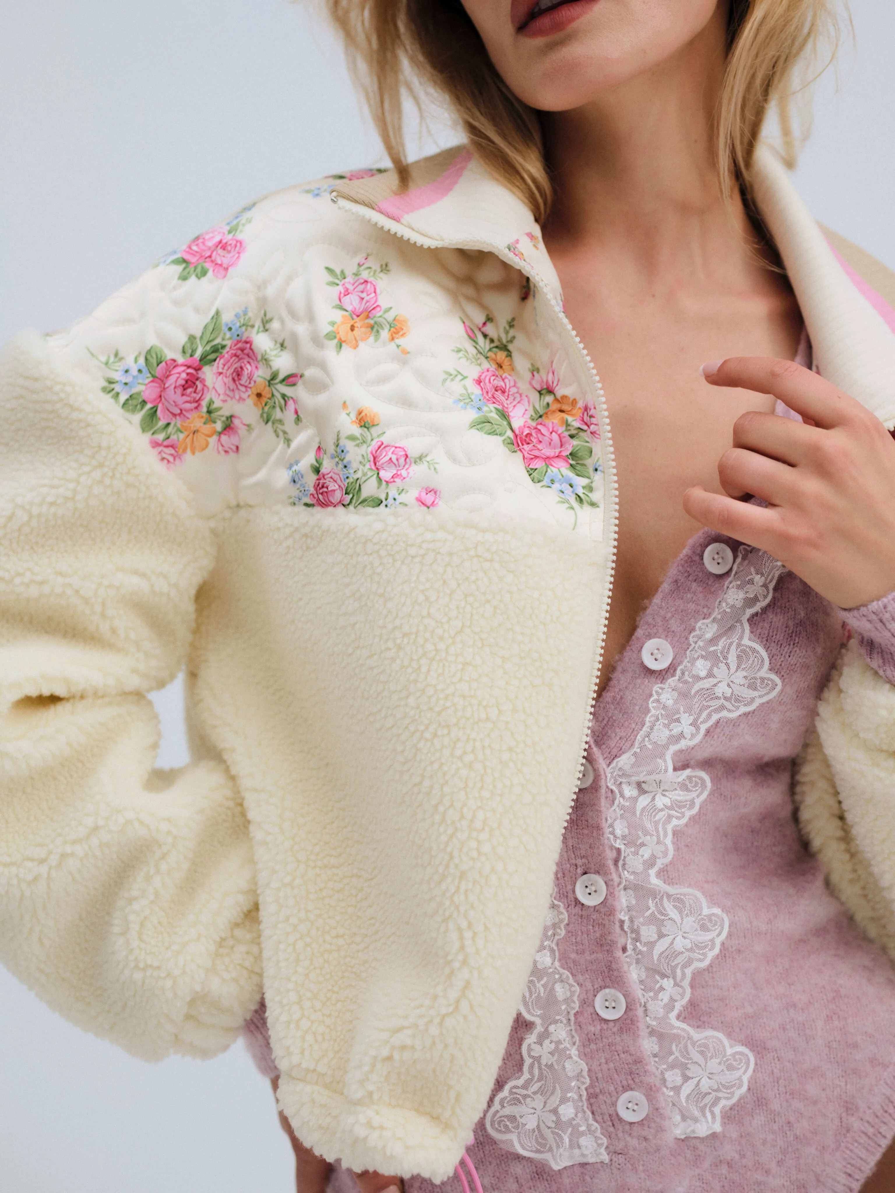 Saide Floral Fleece Jacket - Pink [For Love and Lemons]