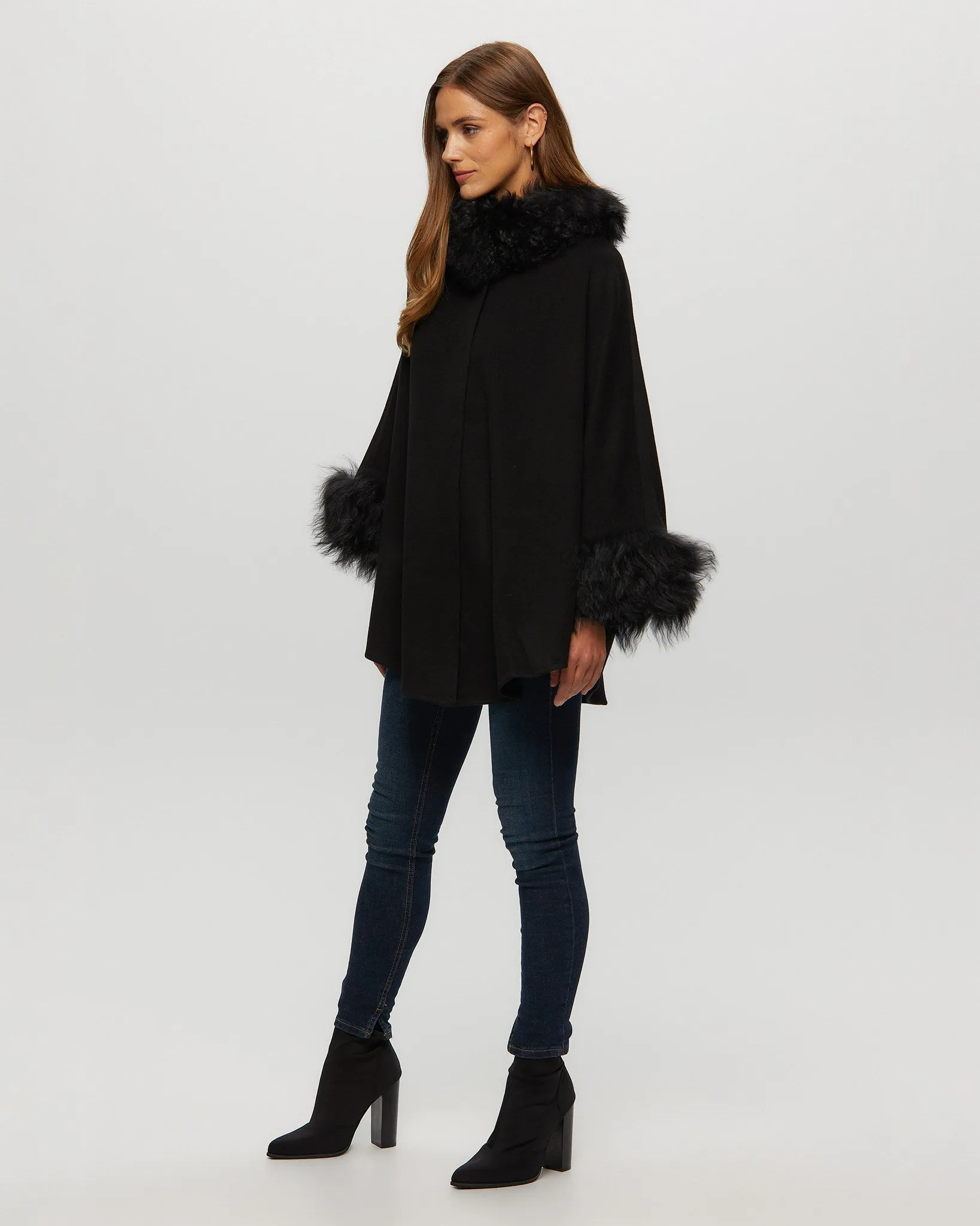 Select Cashmere & Wool Cape with Select Lamb Trim