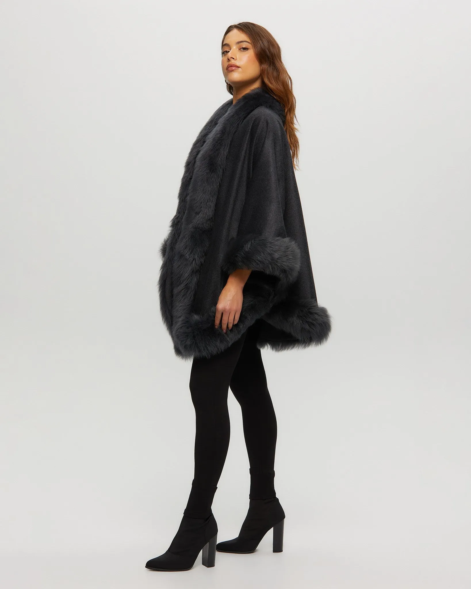 Select Cashmere Cape with Toscana Shearling Lamb Trim