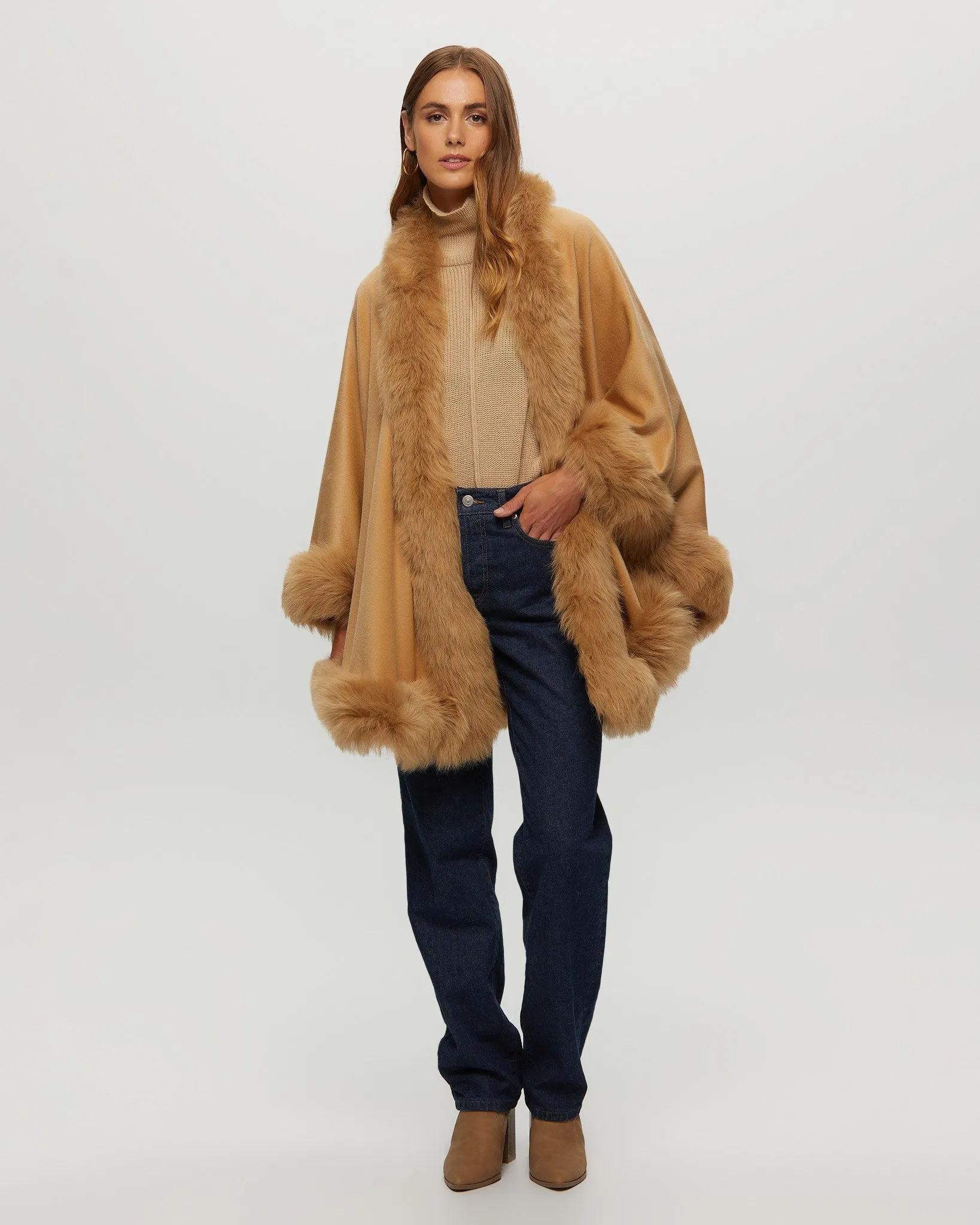 Select Cashmere Cape with Toscana Shearling Lamb Trim