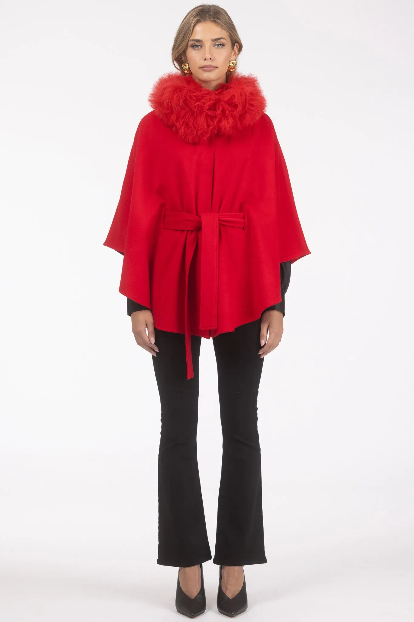 Select Wool Belted Cape with Select Lamb Collar