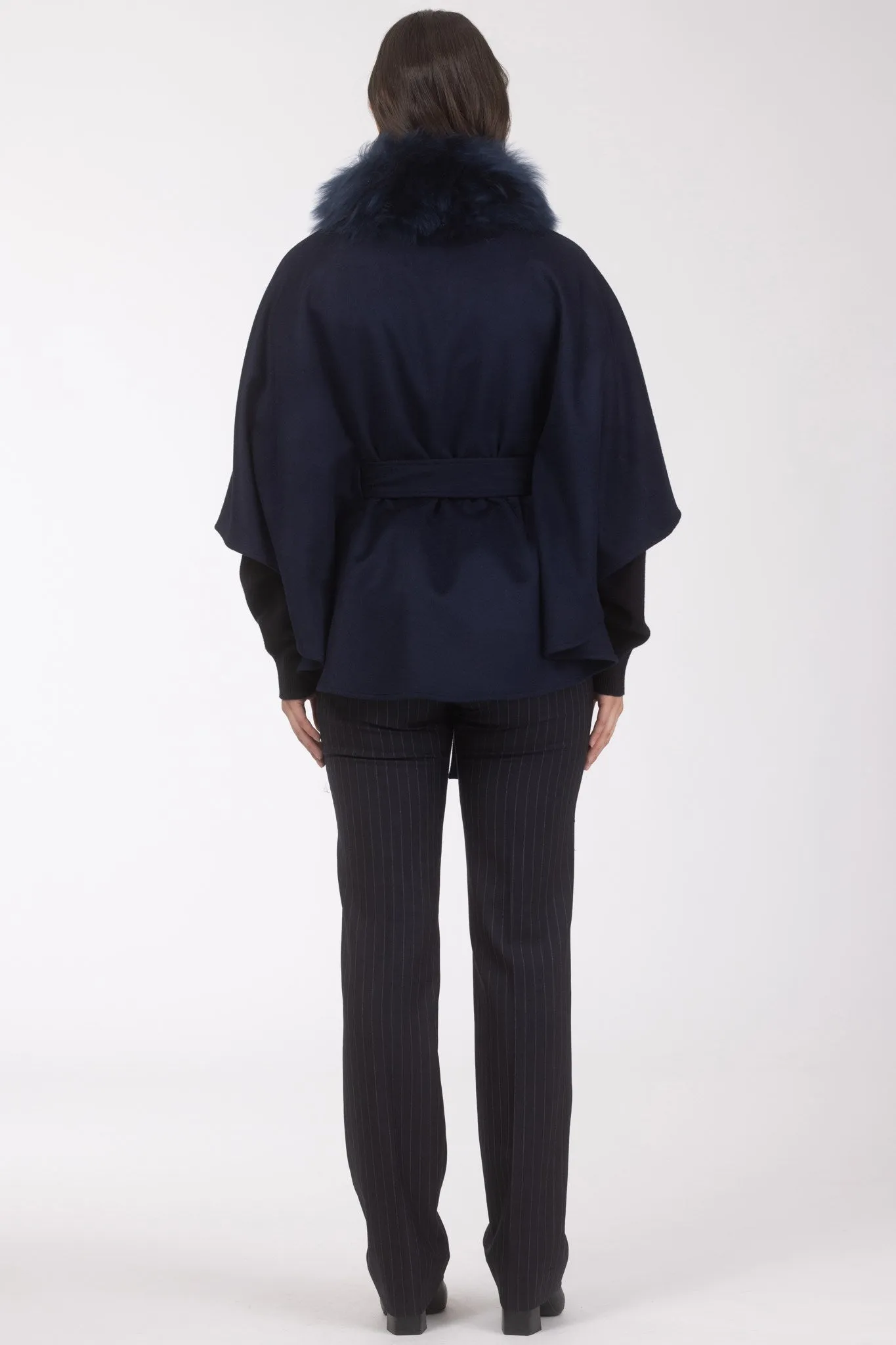 Select Wool Belted Cape with Select Lamb Collar