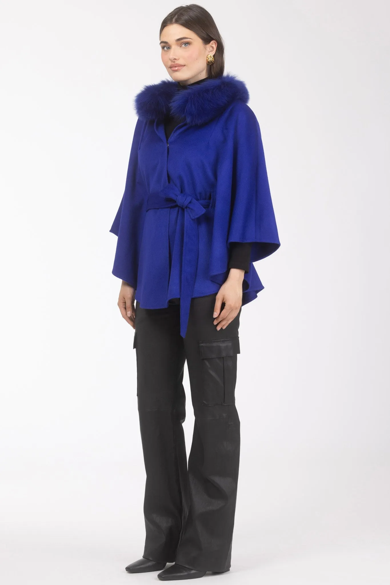 Select Wool Belted Cape with Select Lamb Collar