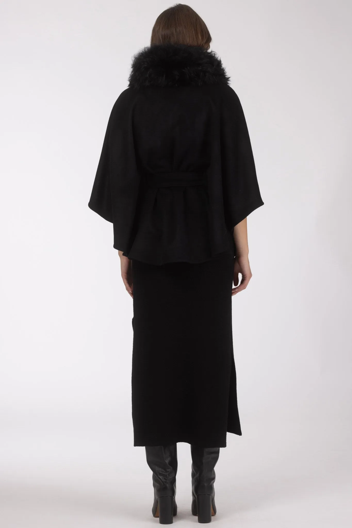 Select Wool Belted Cape with Select Lamb Collar