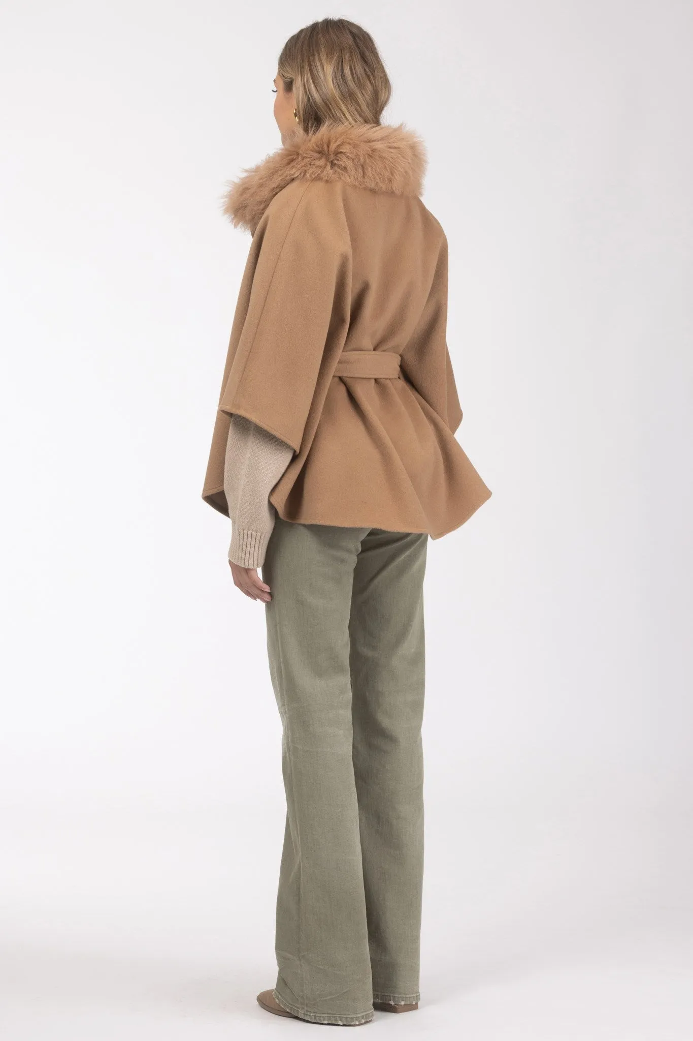 Select Wool Belted Cape with Select Lamb Collar