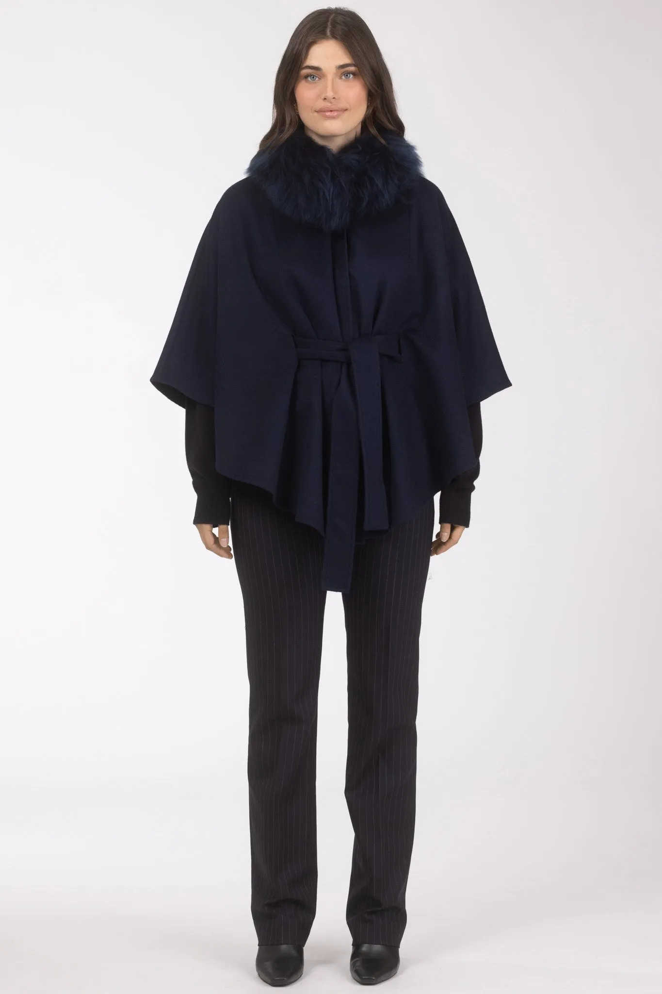 Select Wool Belted Cape with Select Lamb Collar