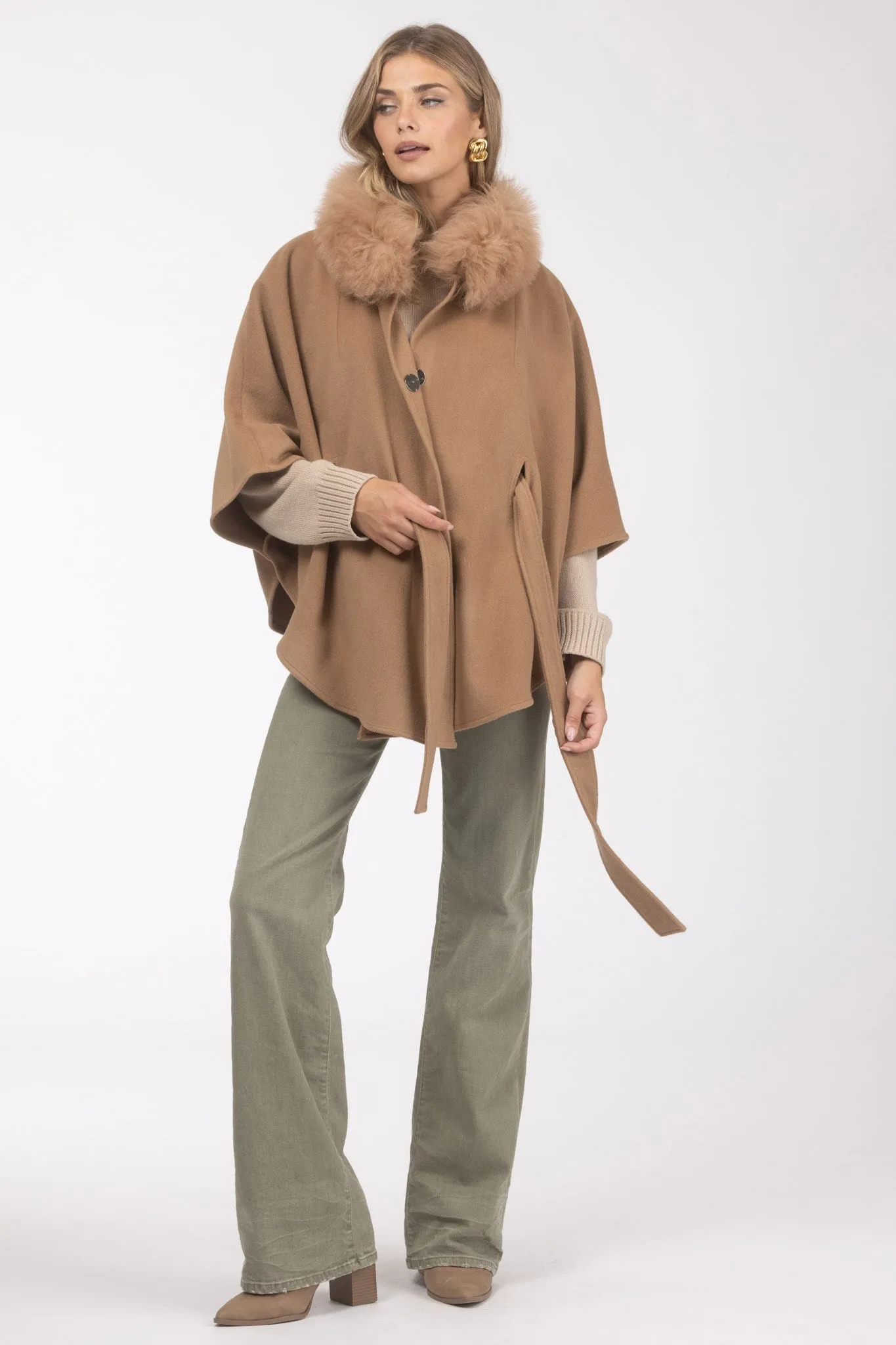 Select Wool Belted Cape with Select Lamb Collar