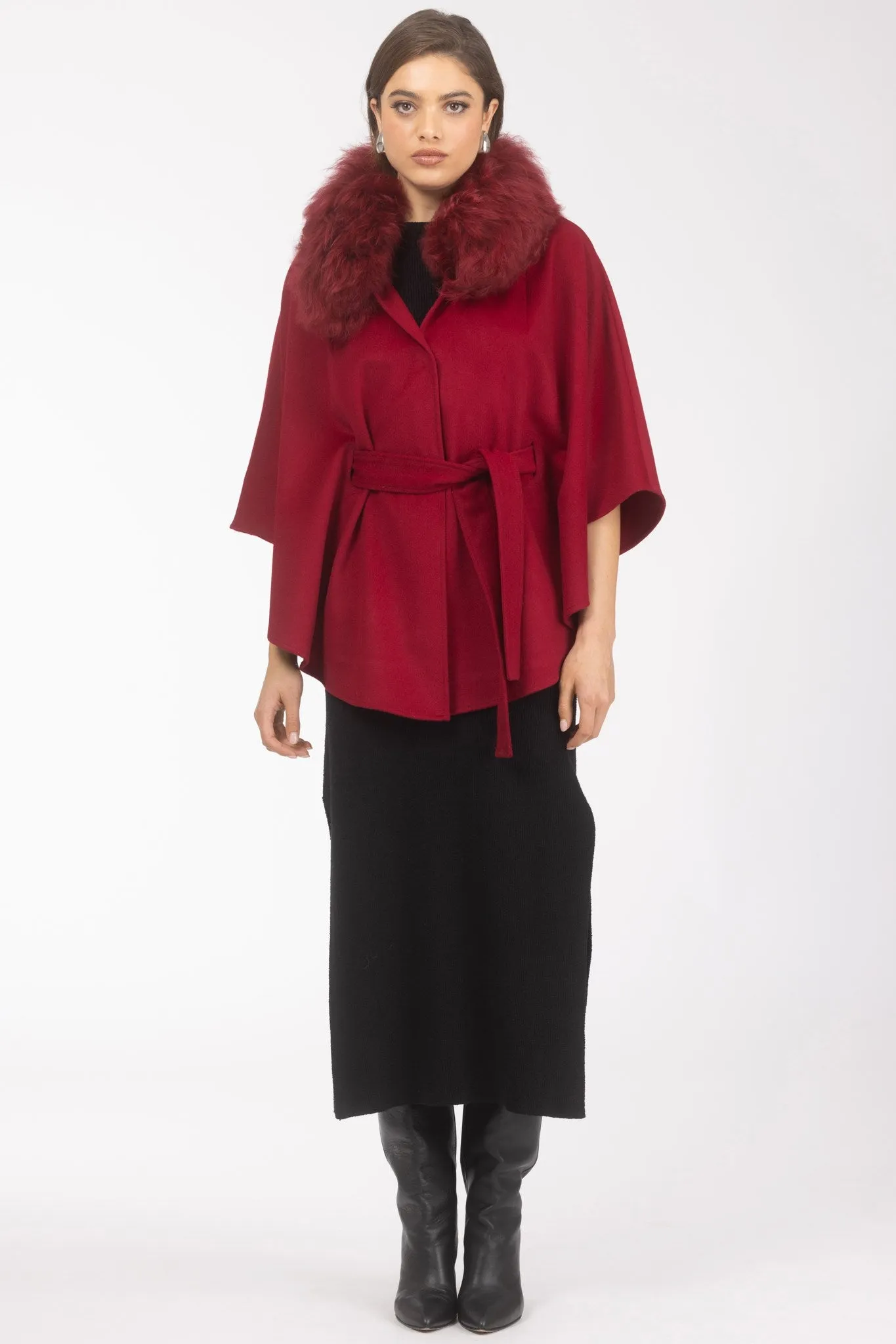 Select Wool Belted Cape with Select Lamb Collar