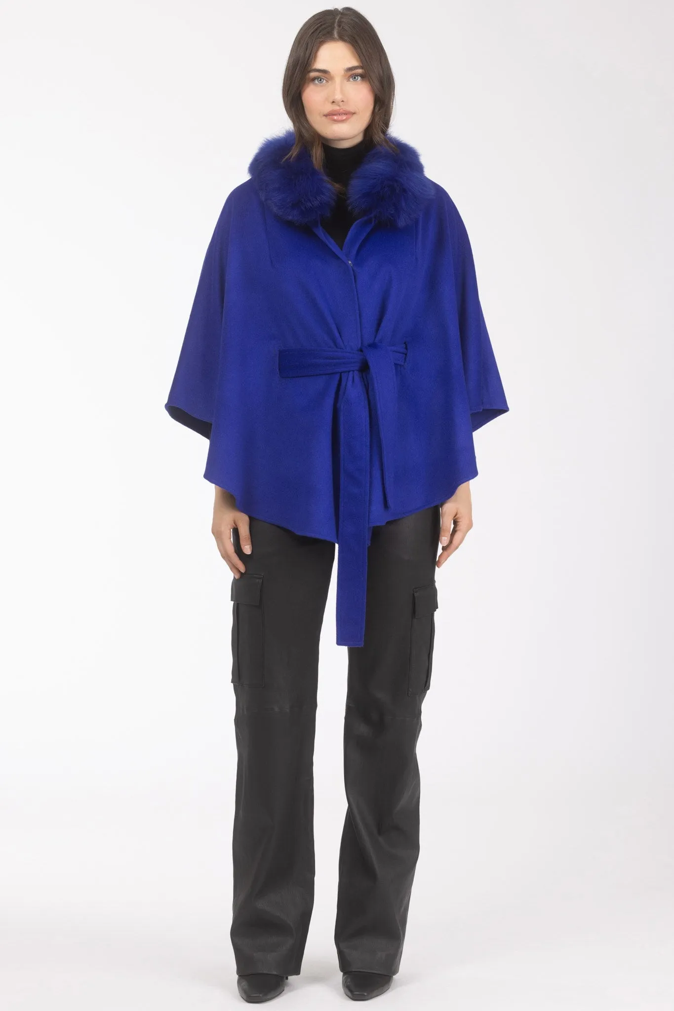 Select Wool Belted Cape with Select Lamb Collar