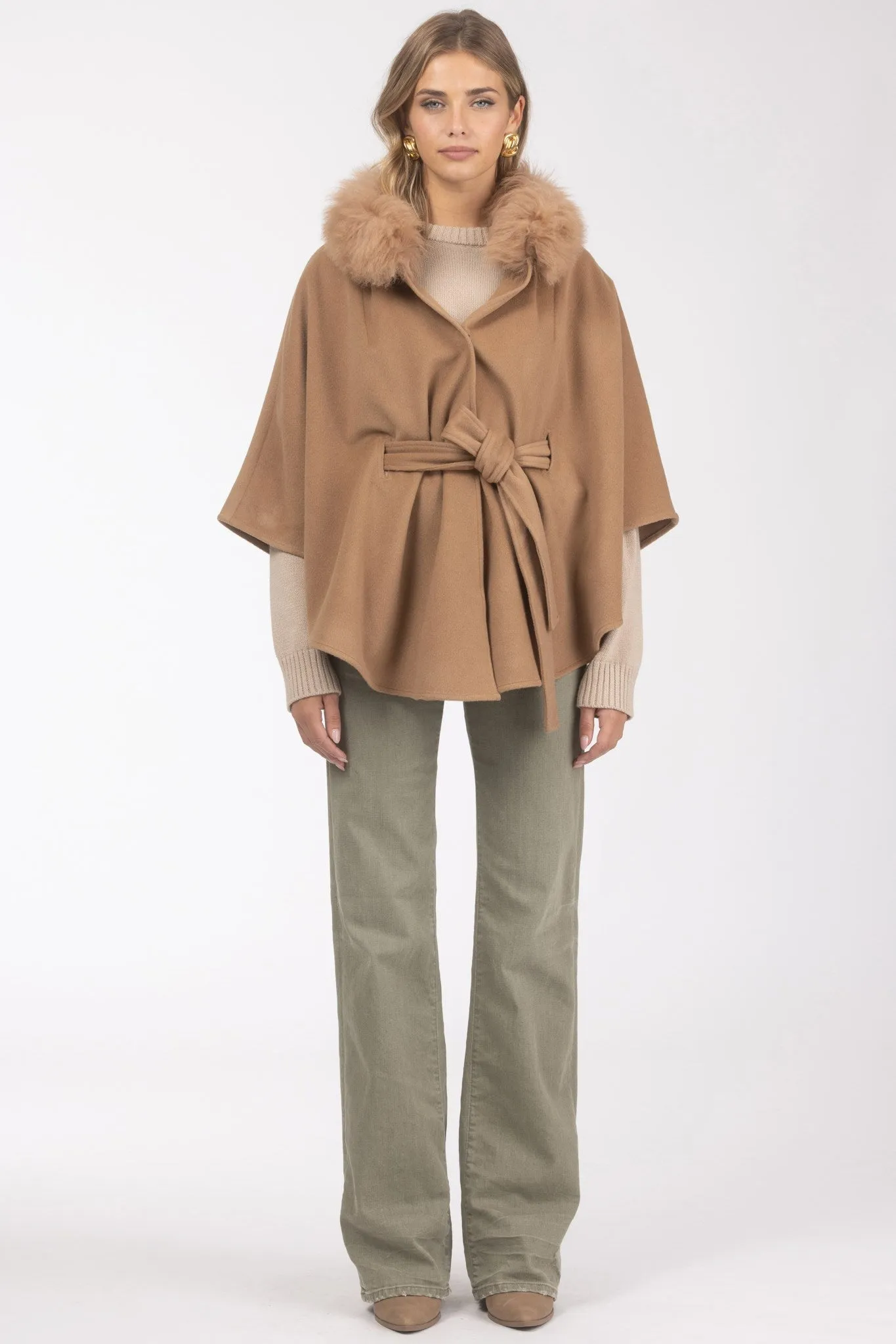 Select Wool Belted Cape with Select Lamb Collar