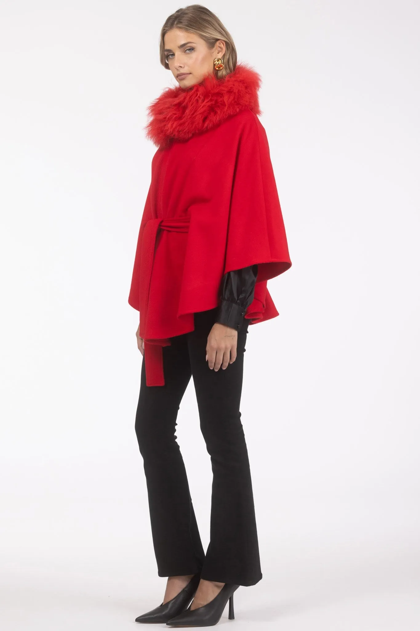 Select Wool Belted Cape with Select Lamb Collar