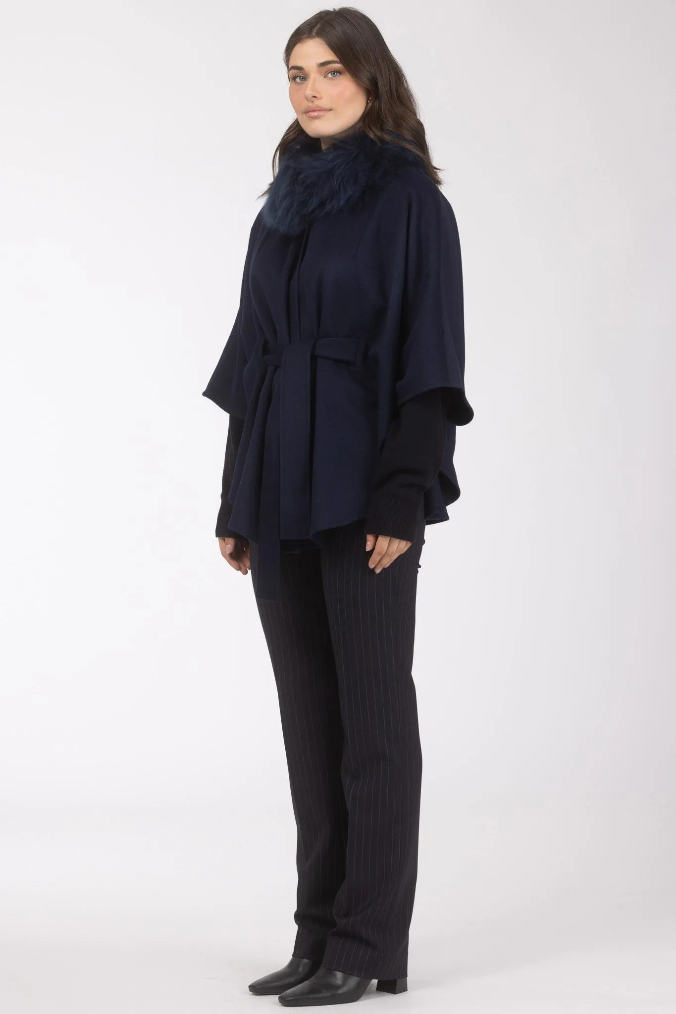 Select Wool Belted Cape with Select Lamb Collar