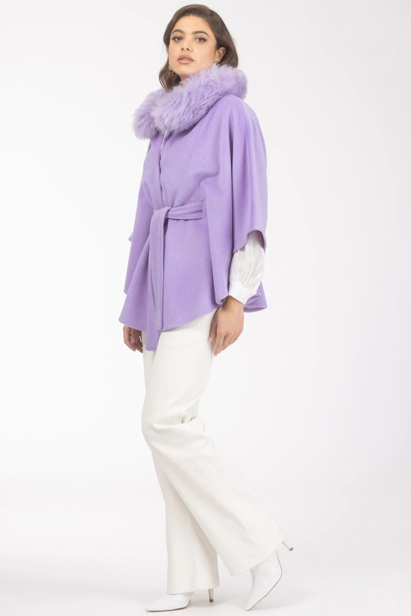 Select Wool Belted Cape with Select Lamb Collar