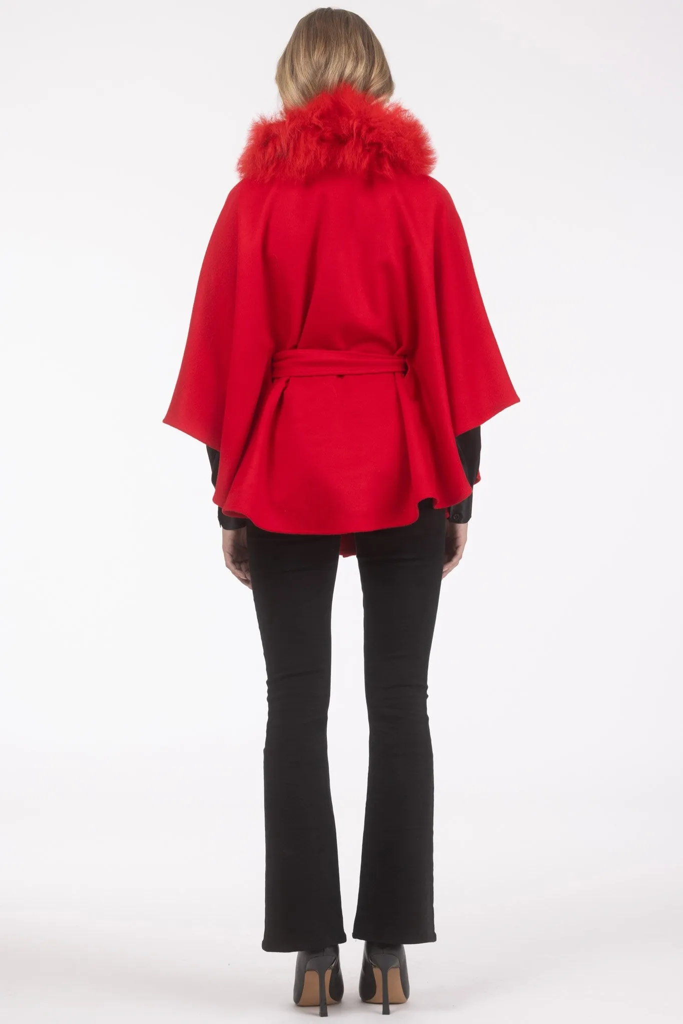 Select Wool Belted Cape with Select Lamb Collar