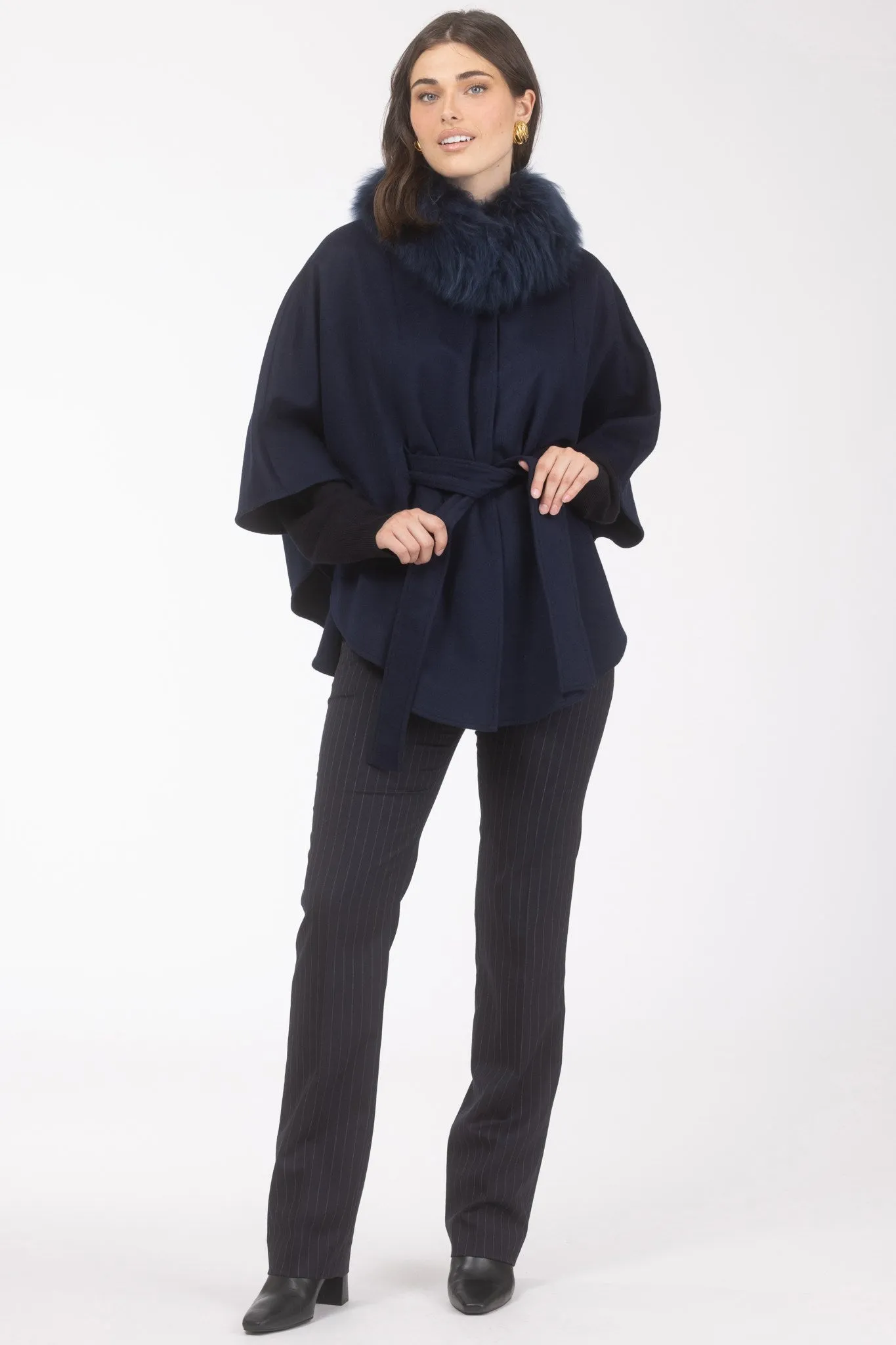 Select Wool Belted Cape with Select Lamb Collar