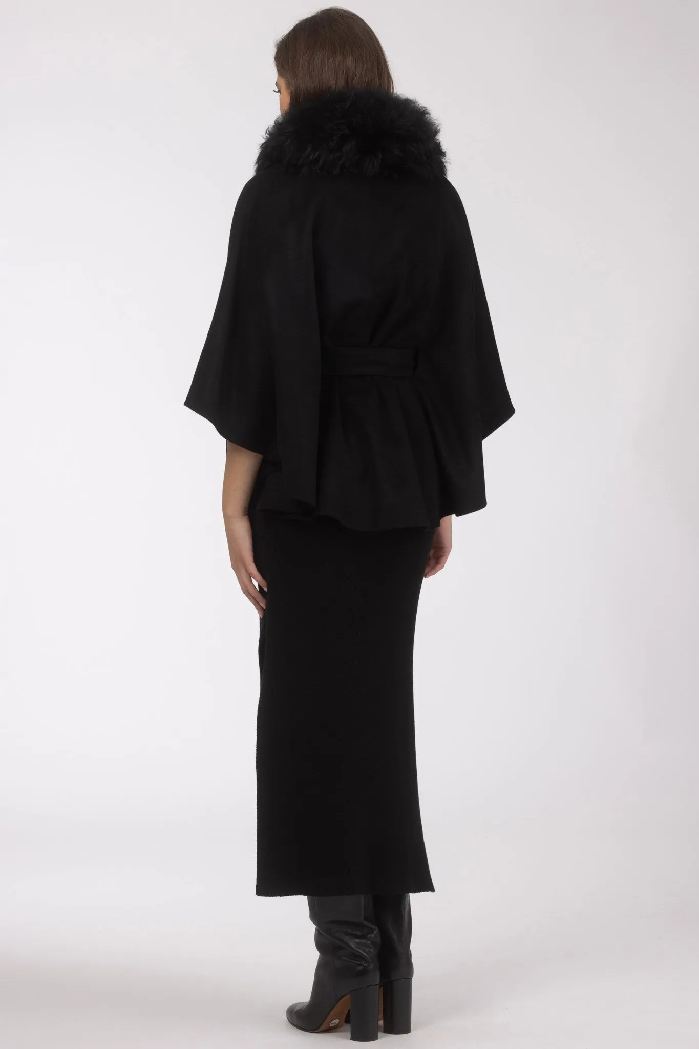 Select Wool Belted Cape with Select Lamb Collar