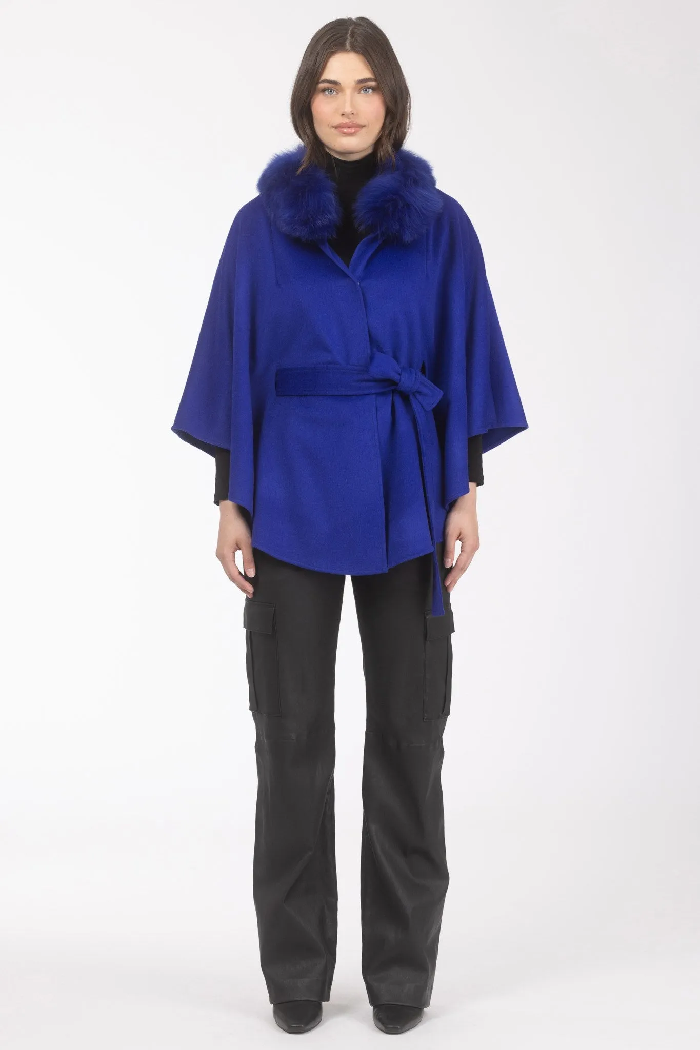 Select Wool Belted Cape with Select Lamb Collar