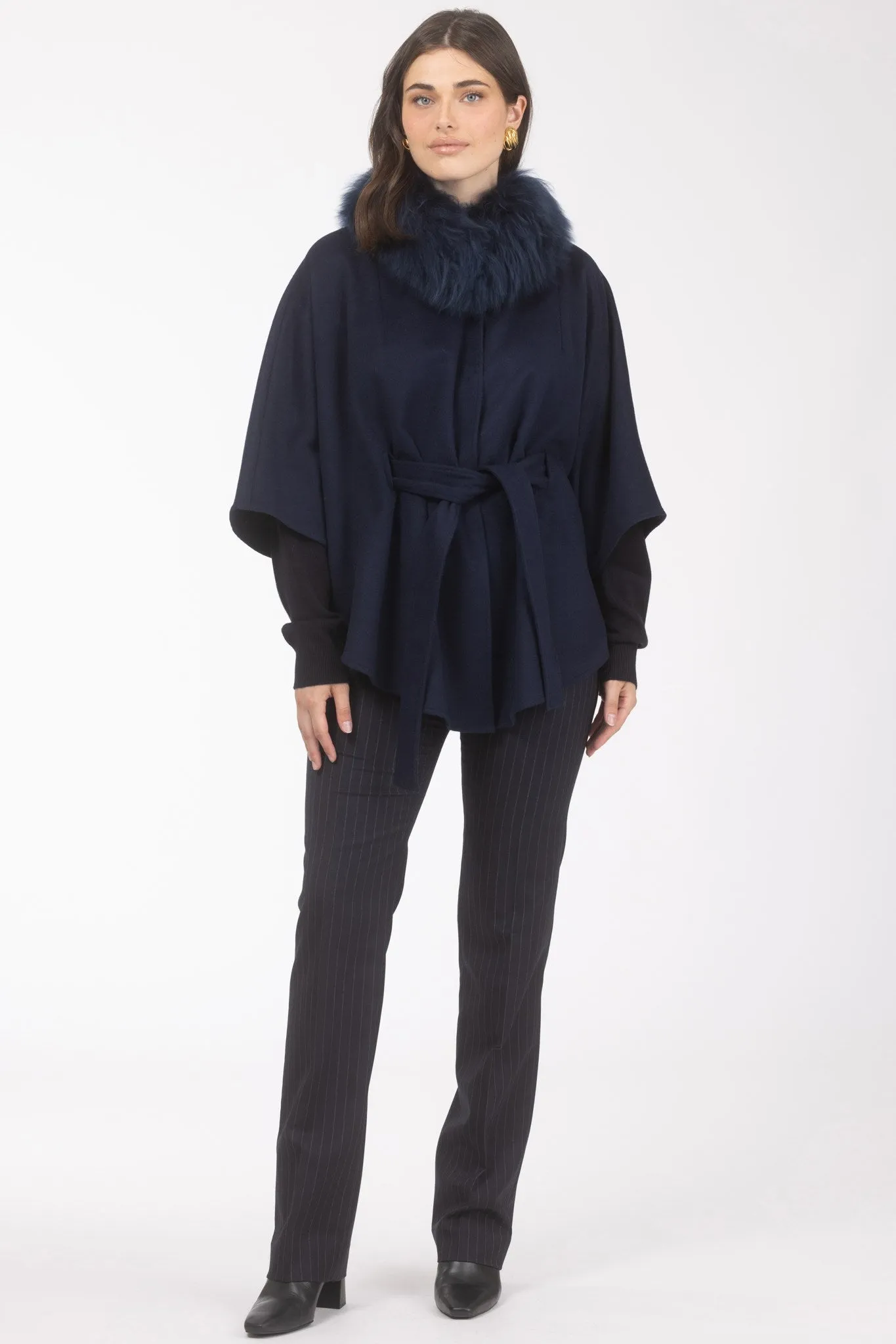 Select Wool Belted Cape with Select Lamb Collar