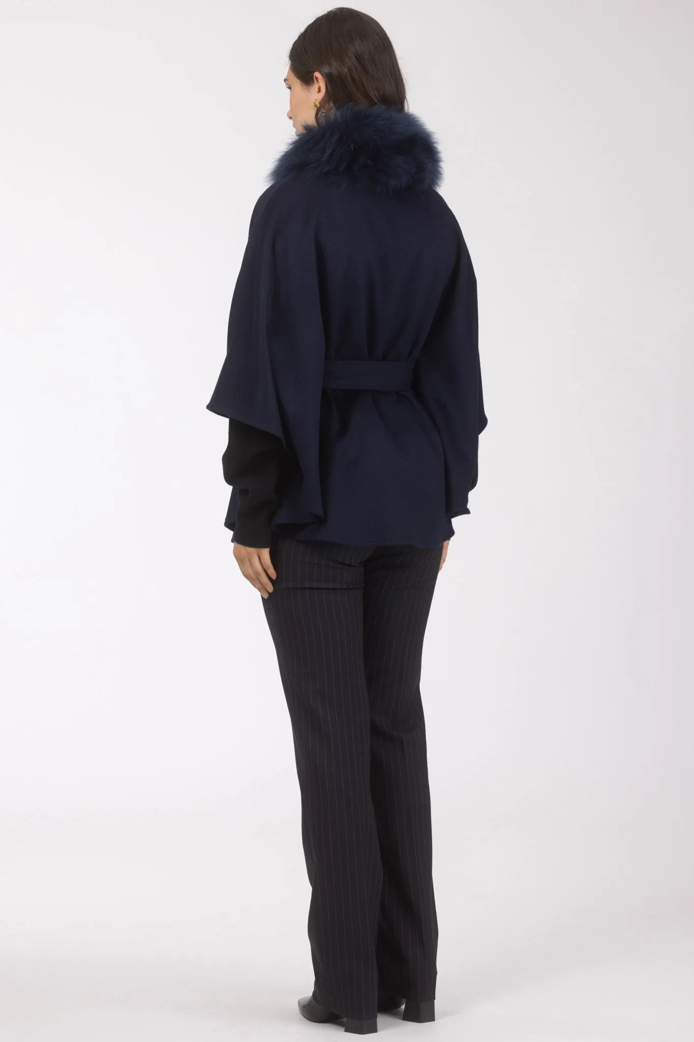 Select Wool Belted Cape with Select Lamb Collar