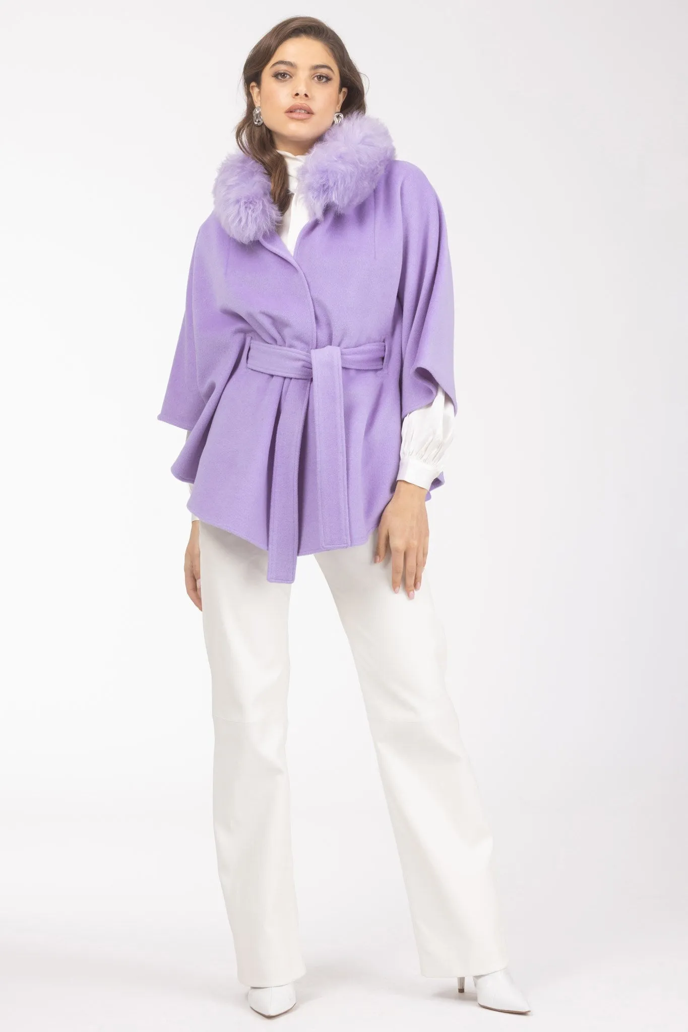 Select Wool Belted Cape with Select Lamb Collar