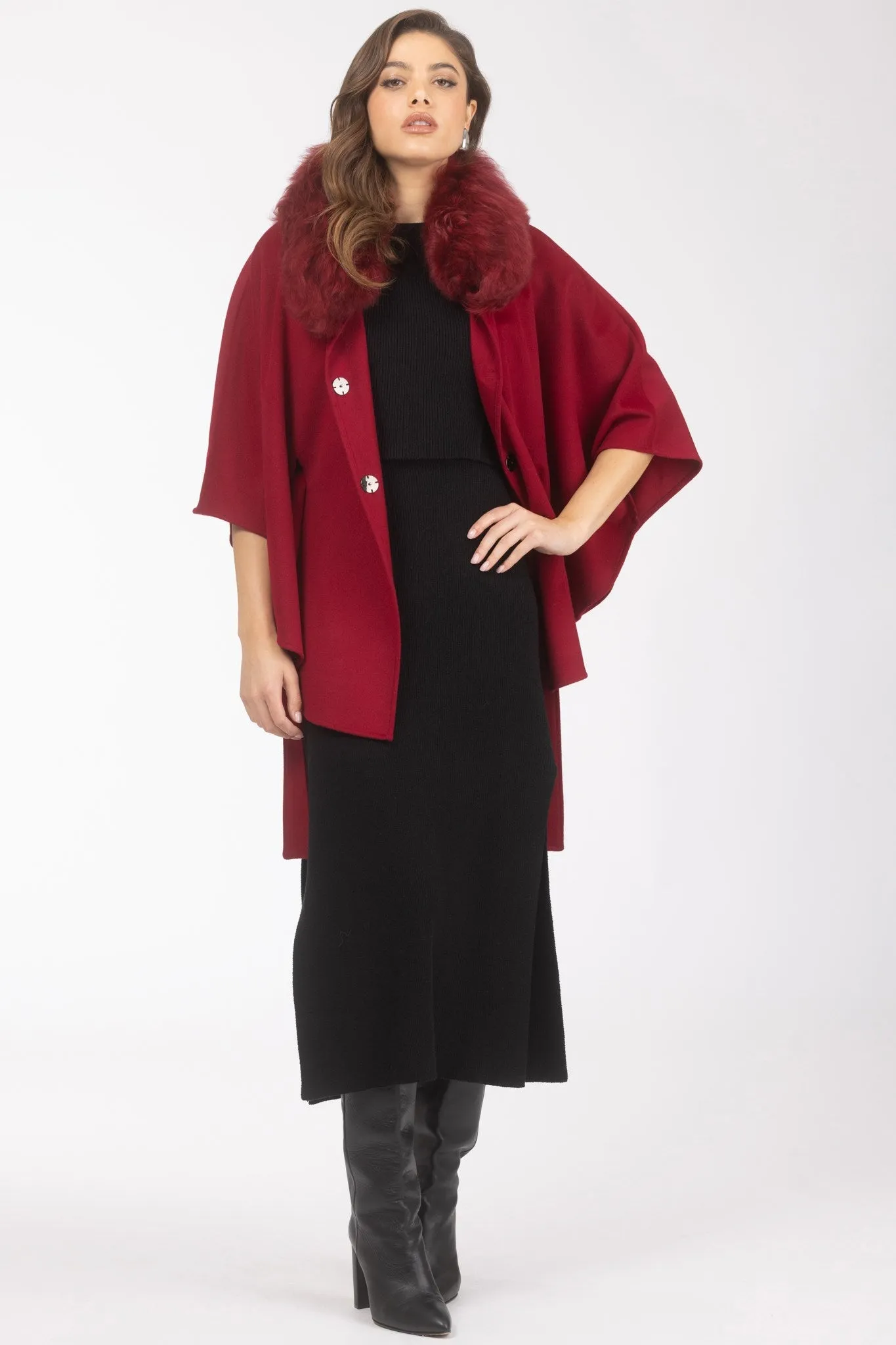 Select Wool Belted Cape with Select Lamb Collar