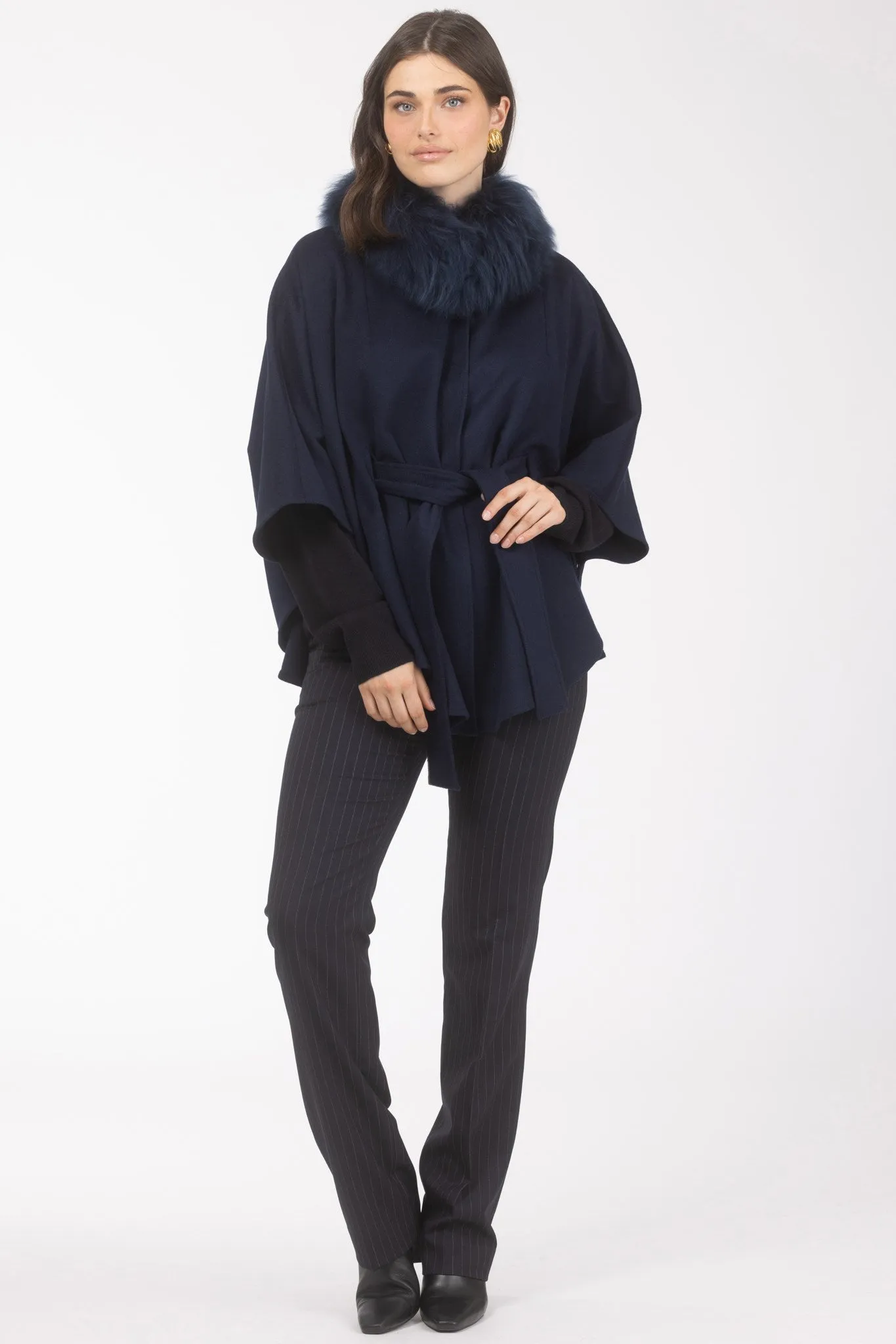 Select Wool Belted Cape with Select Lamb Collar