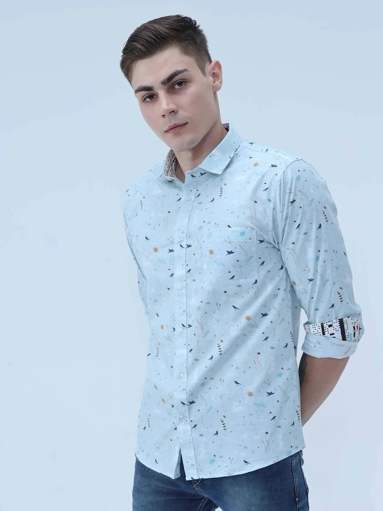 Seth Men's Light Blue Printed Shirt