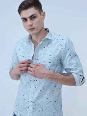 Seth Men's Light Blue Printed Shirt