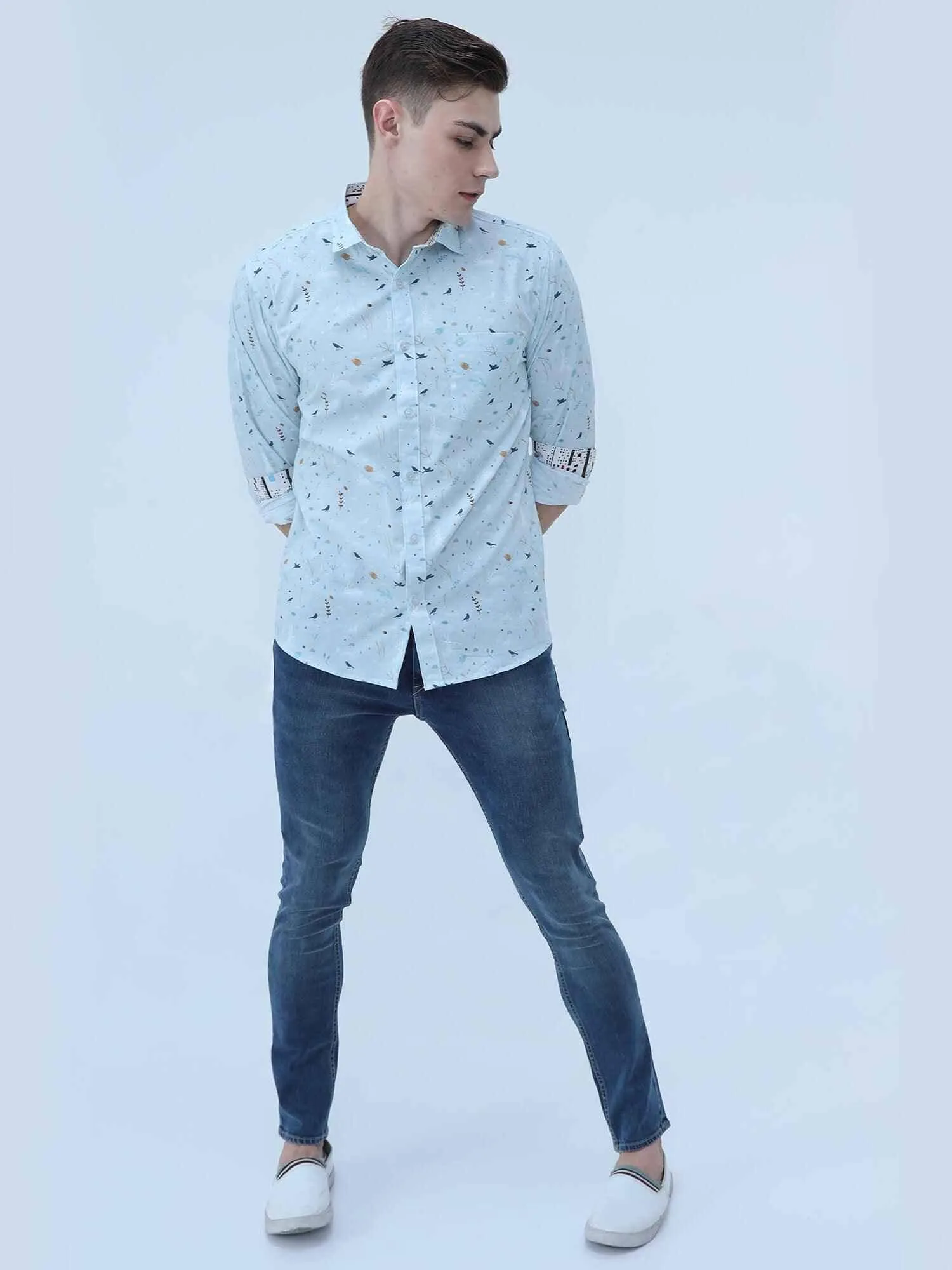 Seth Men's Light Blue Printed Shirt