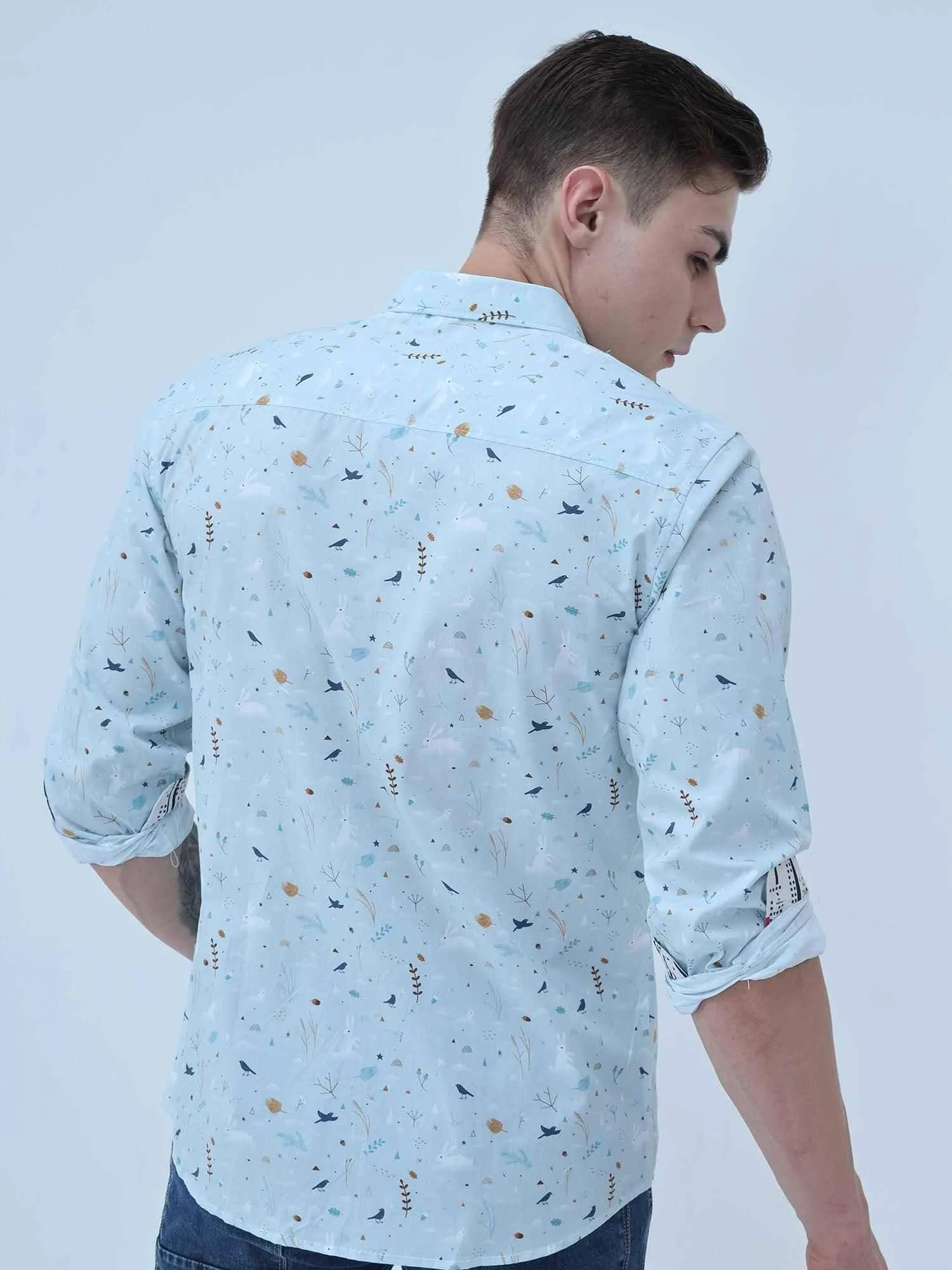 Seth Men's Light Blue Printed Shirt