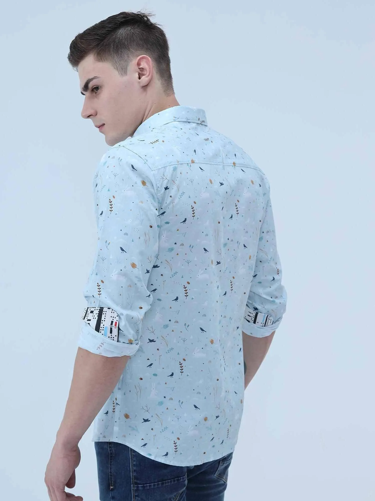 Seth Men's Light Blue Printed Shirt