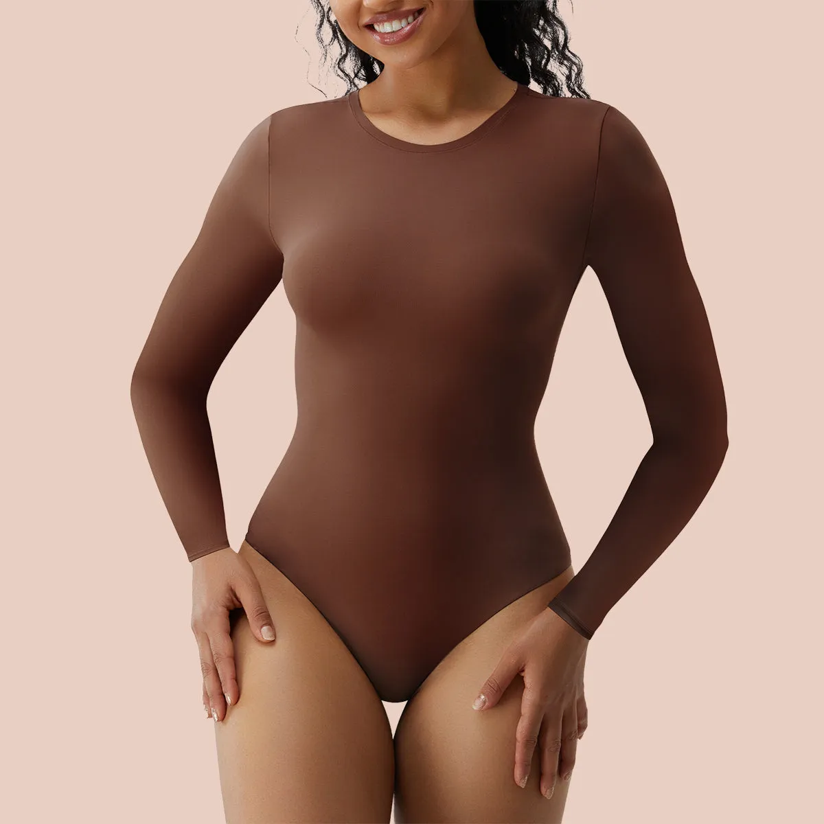 SHAPERX Long Sleeve Bodysuit Tops Crew Neck Thong Body Suit