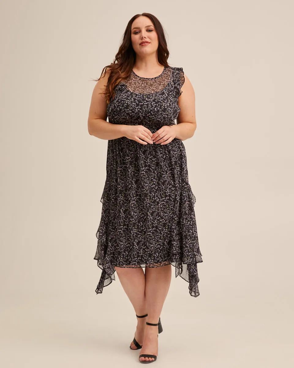 Sheer Ruffle Nursing Dress - Black Floral