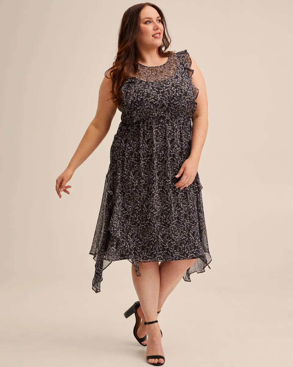 Sheer Ruffle Nursing Dress - Black Floral