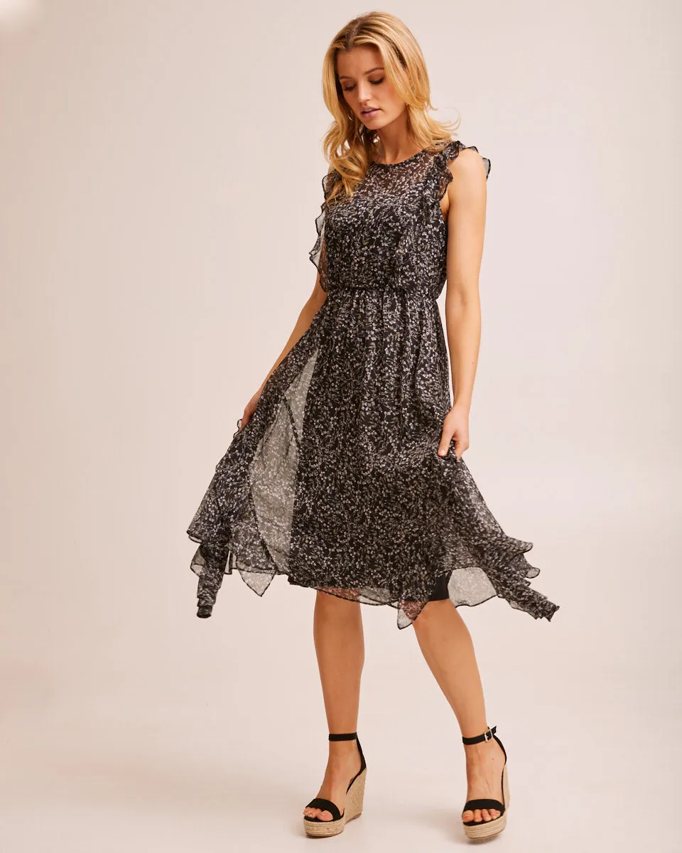 Sheer Ruffle Nursing Dress - Black Floral