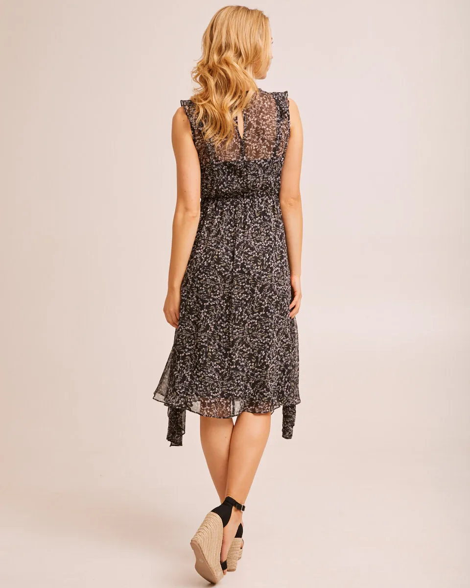 Sheer Ruffle Nursing Dress - Black Floral