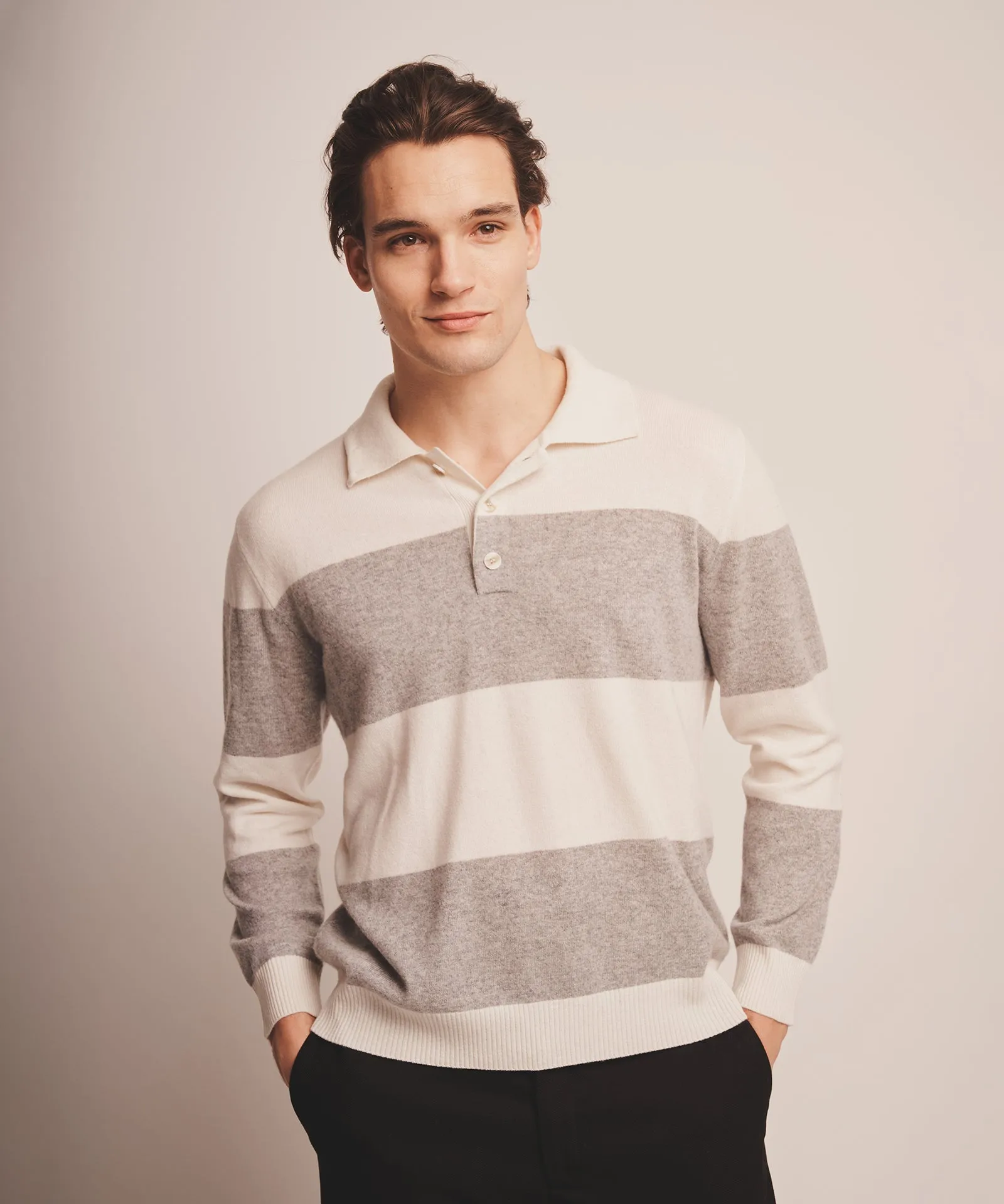 Signature Cashmere Striped Rugby Polo