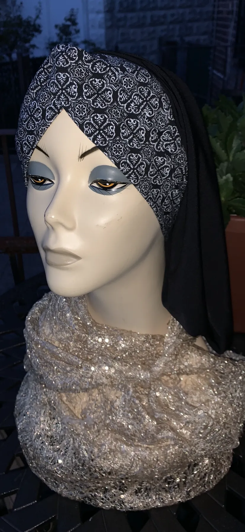 Soft Hat | Black and White Turban Hijab Snood Head Scarf | For Long or Short Hair | Head Covering For Women | Made in New York by Uptown Girl Headwear