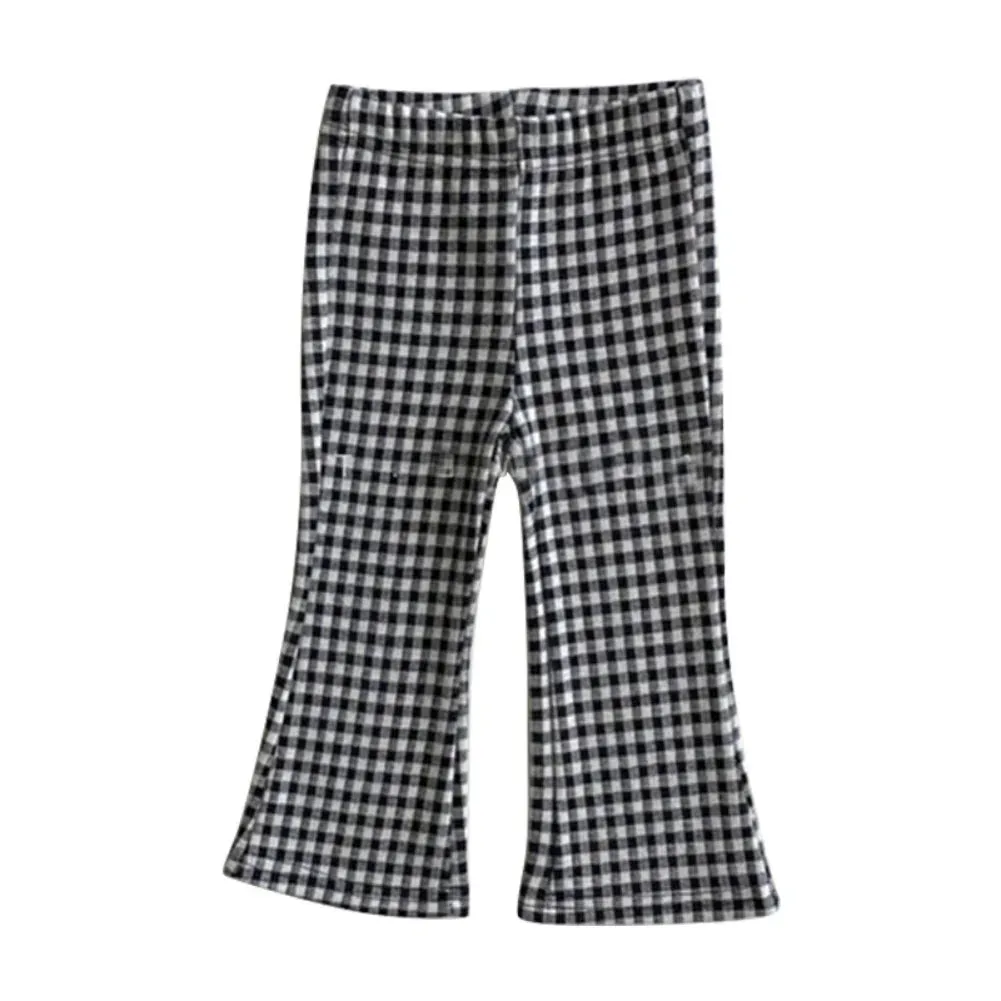 Spring Girls Pants Casual Long Style Bell-Bottomed Trousers Plaid Stretch Pants Children Fashion Elasticated Waist Outdoor Pants