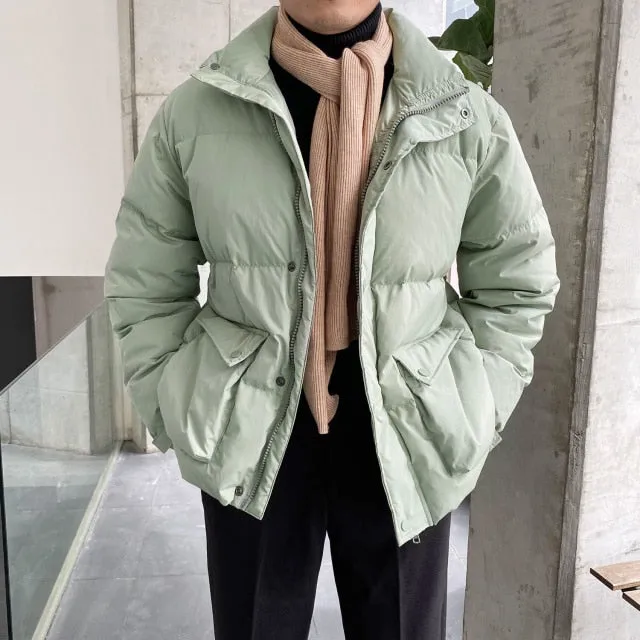 Stand Collar Solid Color Polyester Parka