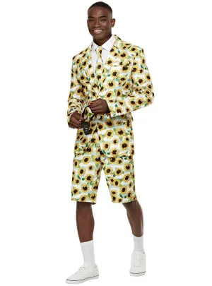 Sunflower Print Mens Stand Out Shorts Costume Suit